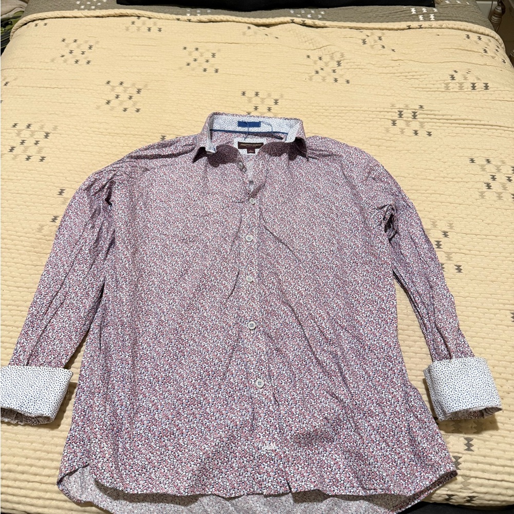 Johnston & Murphy Red and White Casual Button Down Shirt